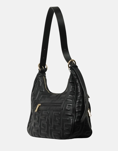 Εικόνα της Χειροποίητη τσάντα ώμου με μαίανδρο και εξωτερική θήκη Μαύρο