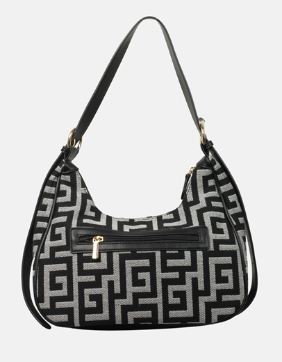 Εικόνα της Χειροποίητη τσάντα ώμου με μαίανδρο και εξωτερική θήκη Μαύρο/Λευκό
