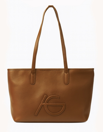 Εικόνα της Χειροποίητη τσάντα ώμου με μαίανδρο και διπλά λουράκια Καφέ