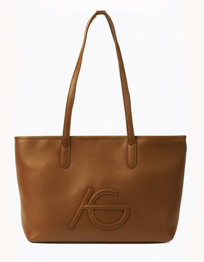 Εικόνα της Χειροποίητη τσάντα ώμου με μαίανδρο και διπλά λουράκια Καφέ