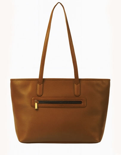 Εικόνα της Χειροποίητη τσάντα ώμου με μαίανδρο και διπλά λουράκια Καφέ