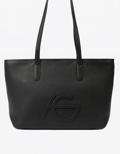 Εικόνα της Χειροποίητη τσάντα ώμου με μαίανδρο και διπλά λουράκια Μαύρο