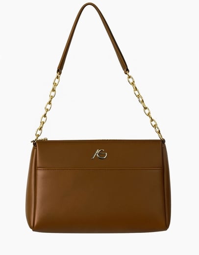 Εικόνα της Χειροποίητη τσάντα ώμου με σχέδιο μαιάνδρου Καφέ