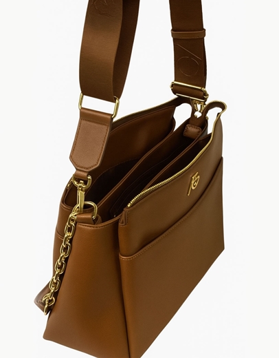 Εικόνα της Χειροποίητη τσάντα ώμου με σχέδιο μαιάνδρου Καφέ