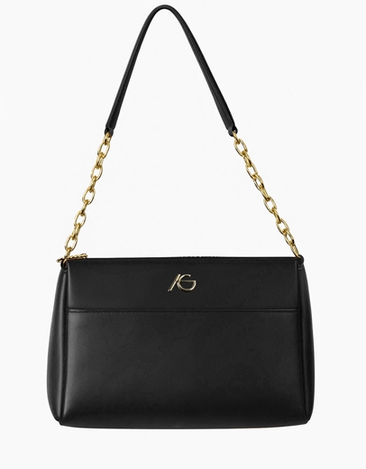 Εικόνα της Χειροποίητη τσάντα ώμου με σχέδιο μαιάνδρου Μαύρο