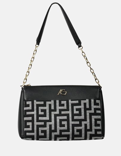 Εικόνα της Χειροποίητη τσάντα ώμου με σχέδιο μαιάνδρου Μαύρο/Λευκό