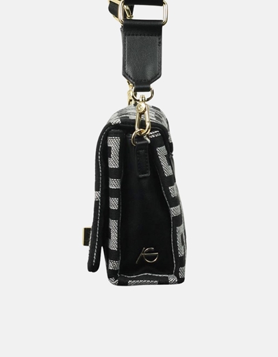 Εικόνα της Χειροποίητη τσάντα ώμου με μαίανδρο και μεταλλικό κούμπωμα S Μαύρο