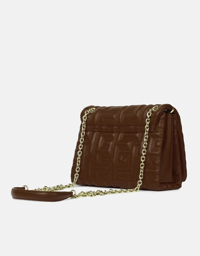 Εικόνα της Χειροποίητη τσάντα ώμου με μαίανδρο και μεταλλικό κούμπωμα M Καφέ