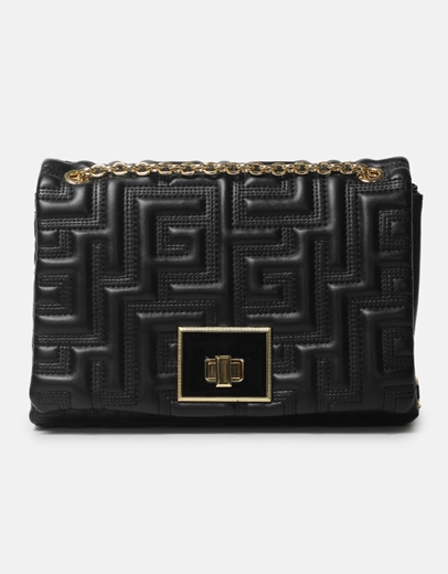 Εικόνα της Χειροποίητη τσάντα ώμου με μαίανδρο και μεταλλικό κούμπωμα M Μαύρο