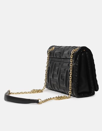 Εικόνα της Χειροποίητη τσάντα ώμου με μαίανδρο και μεταλλικό κούμπωμα M Μαύρο