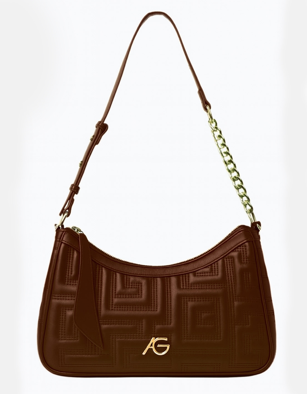 Εικόνα από Χειροποίητη τσάντα ώμου με μοτίβο μαίανδρου Καφέ