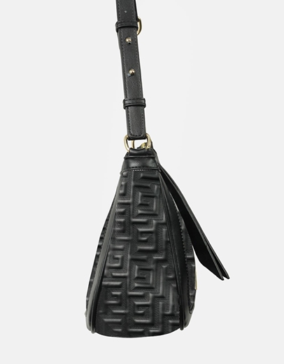 Εικόνα της Χειροποίητη τσάντα ώμου με μοτίβο μαίανδρου Μαύρο