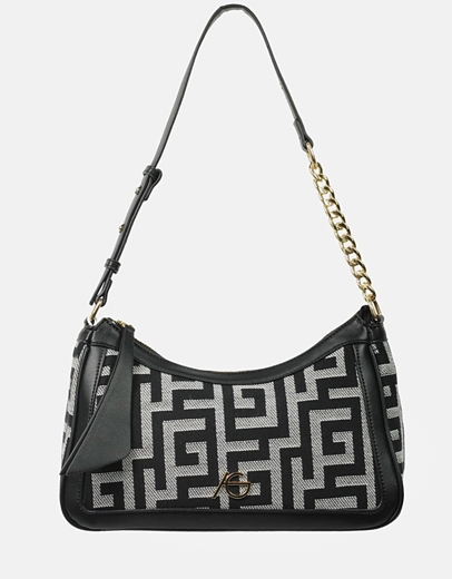 Εικόνα της Χειροποίητη τσάντα ώμου με μοτίβο μαίανδρου Μαύρο/Λευκό