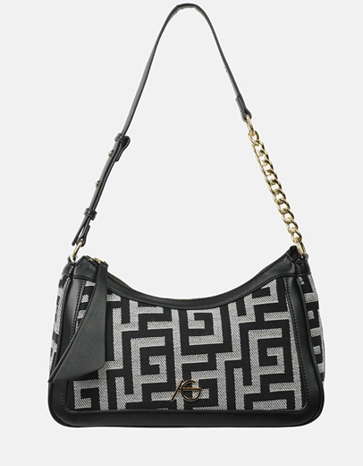 Εικόνα της Χειροποίητη τσάντα ώμου με μοτίβο μαίανδρου Μαύρο/Λευκό