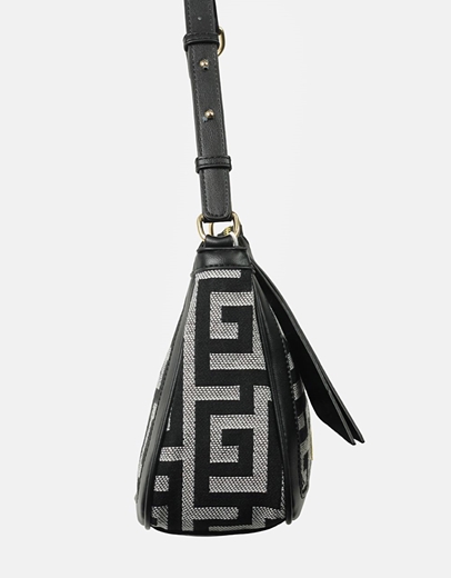 Εικόνα της Χειροποίητη τσάντα ώμου με μοτίβο μαίανδρου Μαύρο/Λευκό