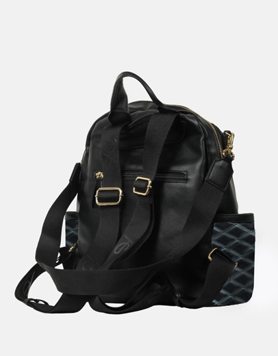 Εικόνα της Χειροποίητο σακίδιο πλάτης με εξωτερικές τσέπες Μαύρο/Ασημί