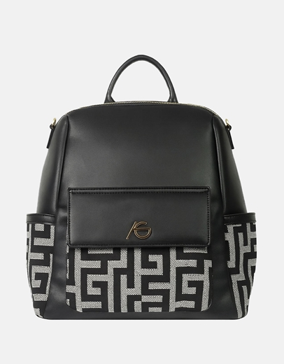 Εικόνα της Χειροποίητο σακίδιο πλάτης με εξωτερικές τσέπες Μαύρο/Λευκό