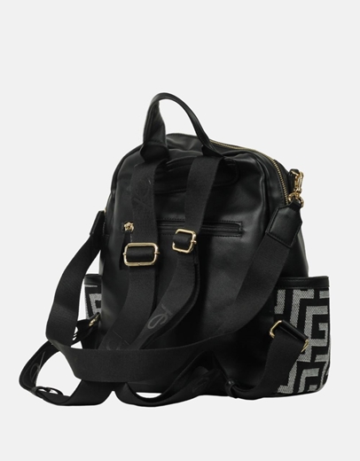 Εικόνα της Χειροποίητο σακίδιο πλάτης με εξωτερικές τσέπες Μαύρο/Λευκό