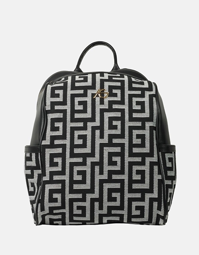 Εικόνα της Χειροποίητο σακίδιο πλάτης με μαίανδρο και συνδιασμό υλικών Μαύρο/Λευκό