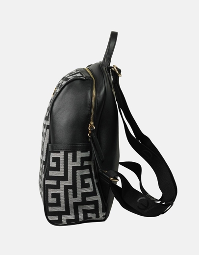 Εικόνα της Χειροποίητο σακίδιο πλάτης με μαίανδρο και συνδιασμό υλικών Μαύρο/Λευκό