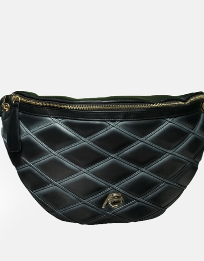 Εικόνα της Crossbody τσαντάκι με καπιτονέ μοτίβο Μαύρο/Ασημί