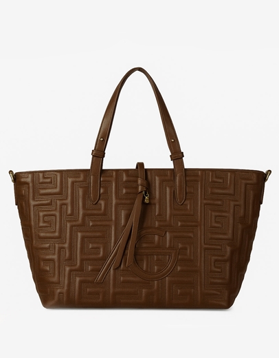 Εικόνα της Xειροποίητη τσάντα χειρός με μοτίβο μαιάνδρου Καφέ