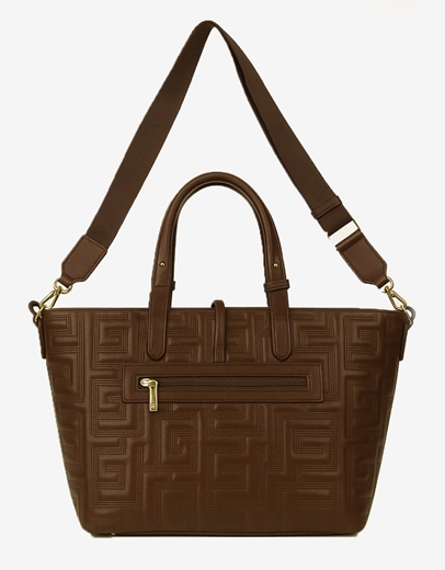 Εικόνα της Xειροποίητη τσάντα χειρός με μοτίβο μαιάνδρου Καφέ