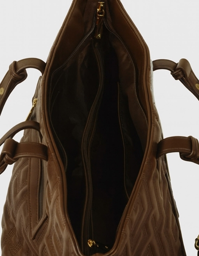 Εικόνα της Xειροποίητη τσάντα χειρός με μοτίβο μαιάνδρου Καφέ