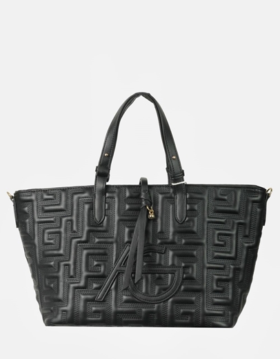 Εικόνα της Xειροποίητη τσάντα χειρός με μοτίβο μαιάνδρου Μαύρο