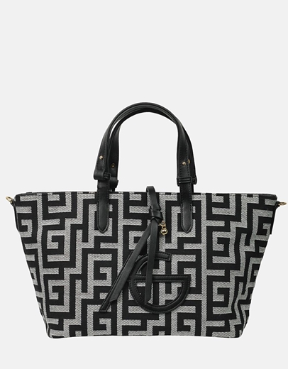 Εικόνα της Xειροποίητη τσάντα χειρός με μοτίβο μαιάνδρου Μαύρο/Λευκό