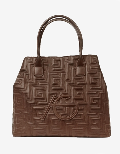 Εικόνα της Xειροποίητη τσάντα χειρός με μοτίβο μαιάνδρου και κλίπ Καφέ