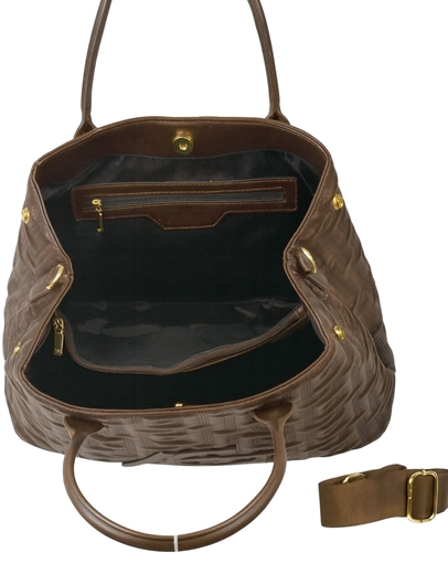 Εικόνα της Xειροποίητη τσάντα χειρός με μοτίβο μαιάνδρου και κλίπ Καφέ