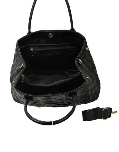 Εικόνα της Xειροποίητη τσάντα χειρός με μοτίβο μαιάνδρου και κλίπ Μαύρο