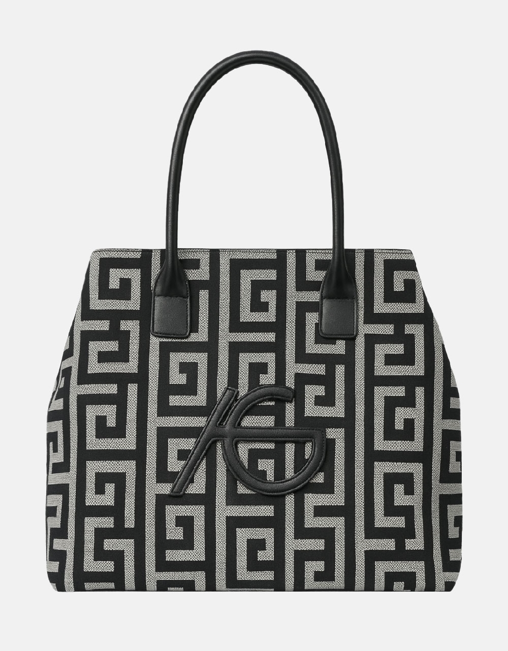 Εικόνα από Xειροποίητη τσάντα χειρός με μοτίβο μαιάνδρου και κλίπ Μαύρο/Λευκό