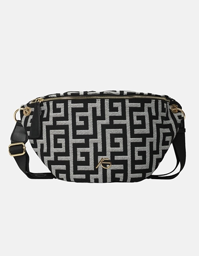 Εικόνα της Crossbody χειροποίητο τσαντάκι με μοτίβο μαιάνδρου Μαύρο/Λευκό