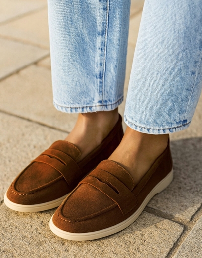 Εικόνα της Δερμάτινα loafers Ελληνικής κατασκευής με ανατομικό πάτο Καφέ