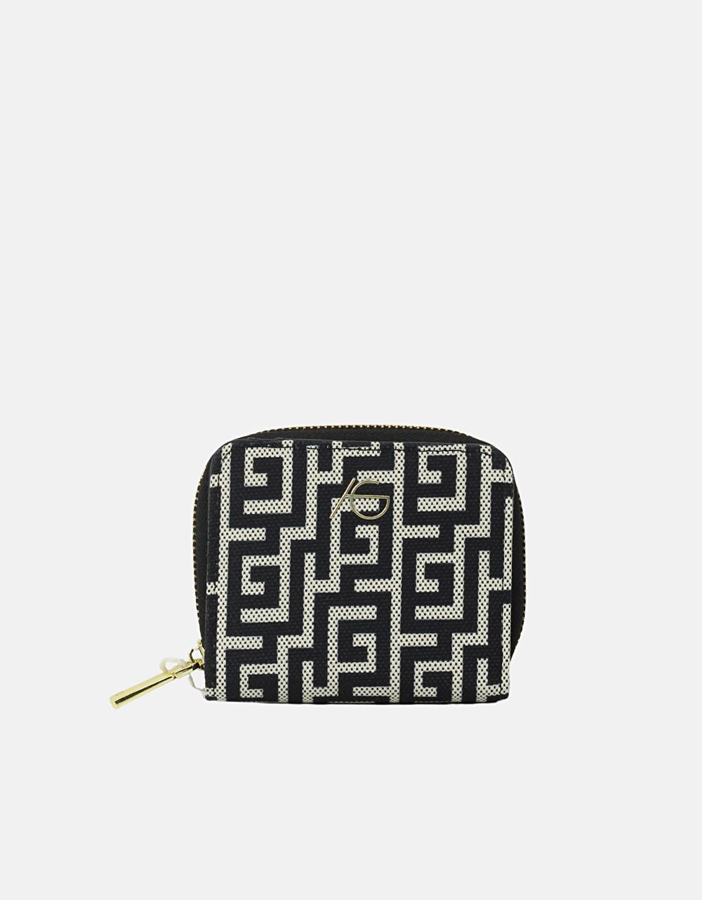 Εικόνα από Χειροποίητο πορτοφόλι με μαίανδρο και φερμουάρ S Μαύρο/Λευκό