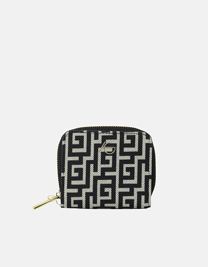 Εικόνα της Χειροποίητο πορτοφόλι με μαίανδρο και φερμουάρ S Μαύρο/Λευκό