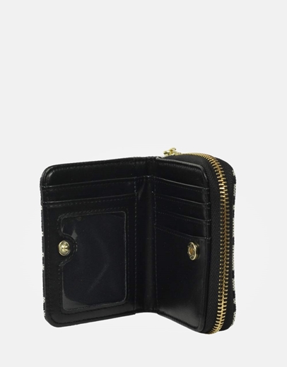 Εικόνα της Χειροποίητο πορτοφόλι με μαίανδρο και φερμουάρ S Μαύρο/Λευκό