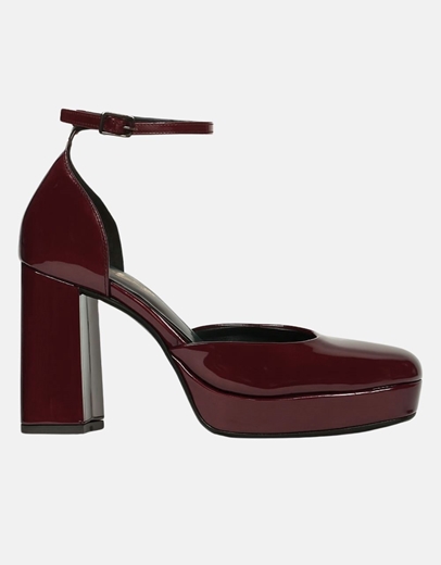 Εικόνα της Γόβες μονόχρωμες Ελληνικής κατασκευής με τετράγωνο τακούνι Μπορντώ