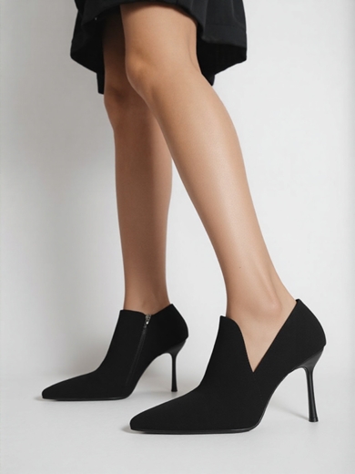 Εικόνα της Μυτερά μποτάκια Ελληνικής κατασκευής με φερμουάρ Μαύρο