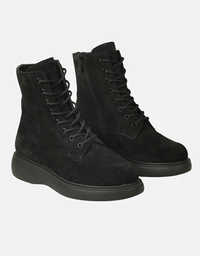 Εικόνα της Γυναικεία δερμάτινα μποτάκια ελληνικής κατασκευής σε απλή γραμμή Μαύρο