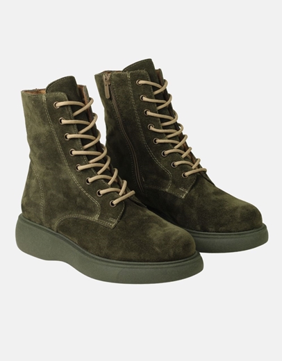 Εικόνα της Γυναικεία δερμάτινα μποτάκια ελληνικής κατασκευής σε απλή γραμμή Λαδί