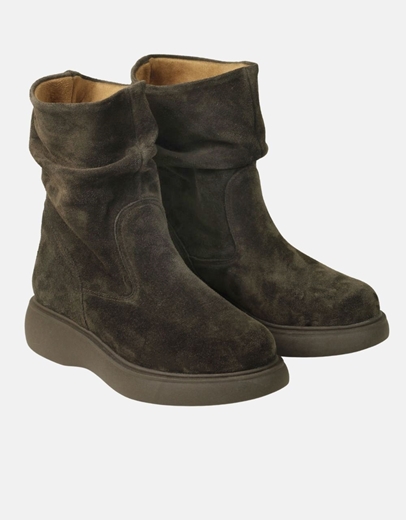 Εικόνα της Γυναικεία δερμάτινα μποτάκια ελληνικής κατασκευής με σούρα Καφέ