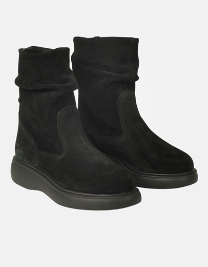 Εικόνα της Γυναικεία δερμάτινα μποτάκια ελληνικής κατασκευής με σούρα Μαύρο