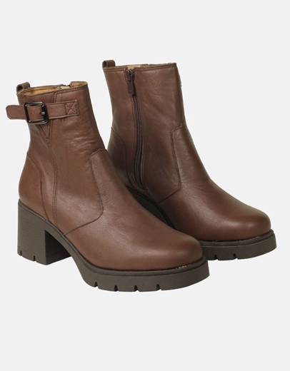 Εικόνα της Γυναικεία δερμάτινα μποτάκια ελληνικής κατασευής με τακούνι Καφέ