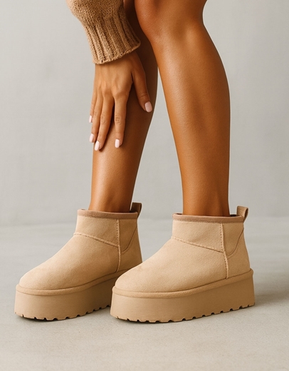 Εικόνα της Δίσολα suede μποτάκια αστραγάλου μονόχρωμα Μπεζ