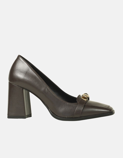 Εικόνα της Μονόχρωμες γόβες Ελληνικής κατασκευής με αγκράφα Καφέ