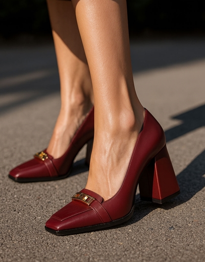 Εικόνα της Μονόχρωμες γόβες Ελληνικής κατασκευής με αγκράφα Μπορντώ