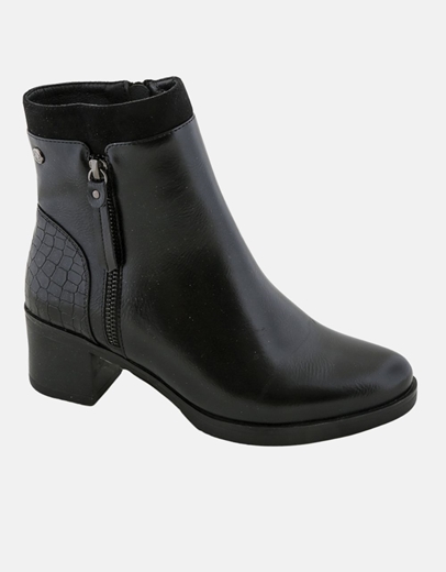 Εικόνα της Γυναικεία μποτάκια με διπλό υλικό και χαμηλό τακούνι Μαύρο